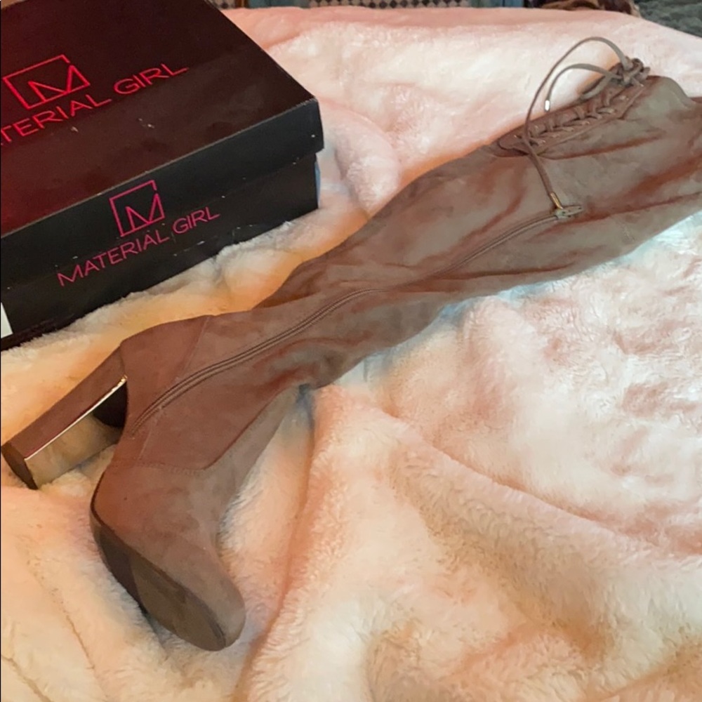 Material girl knee high healed boots grey